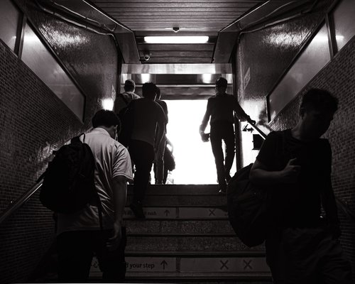 Man commuting in urban public transport